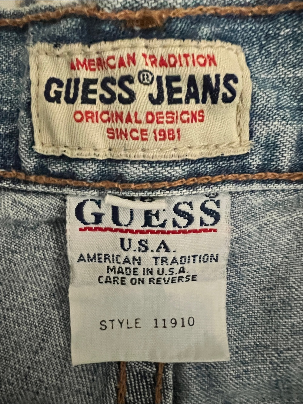 Vintage 90s Guess Triangle Logo High Rise Acid Wash Denim Shorts - One Owner - Picture 6 of 8
